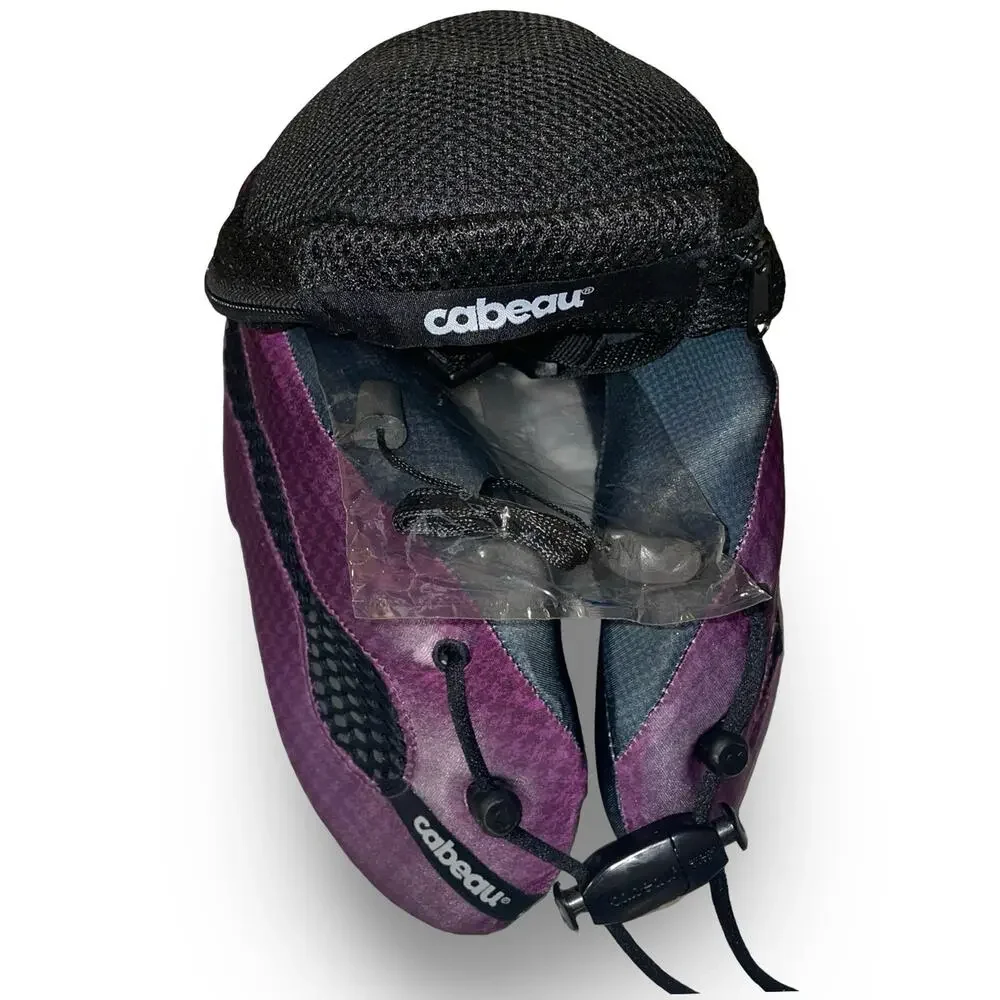 Cabeau Evolution Cool Travel Neck Pillow Purple Houndstooth Case Headphones